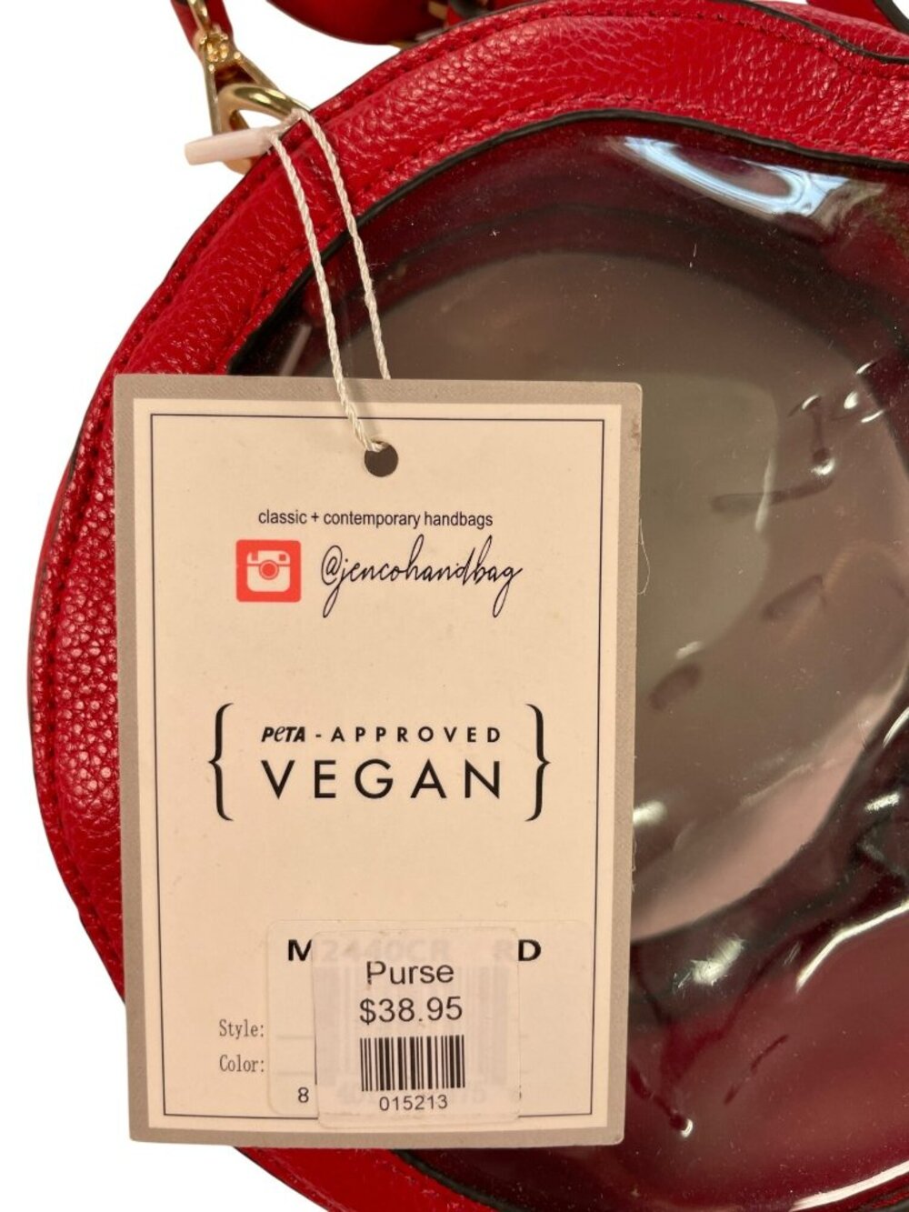Jen & Co. Bag Lilibet Red Vegan Leather Clear Circle Crossbody With Gold NEW - Picture 3 of 6